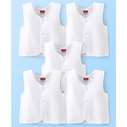 Babyhug 100% Cotton Sleeveless Front Open Jhabla Pack of 5 - White