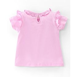 Babyhug 100% Cotton Half Sleeves T-Shirt With Sea Life Graphic Glitter & Frill Detailing - Pink