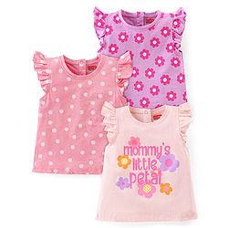 Babyhug 100% Cotton Half Sleeves Tee With Floral Graphics & Frill Detailing Pack Of 3- Peach & Purple