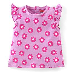 Babyhug 100% Cotton Half Sleeves Tee With Floral Graphics & Frill Detailing Pack Of 3- Peach & Purple