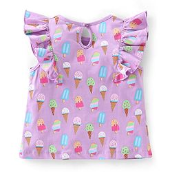Babyhug 100% Cotton Knit Frill Sleeves Top with Ice-Creams Print - Purple