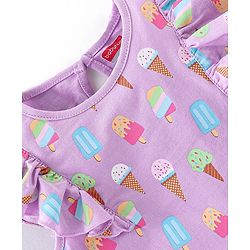 Babyhug 100% Cotton Knit Frill Sleeves Top with Ice-Creams Print - Purple