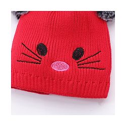 Babyhug Pom Pom Woollen Cap Animal Design Large Size - Red