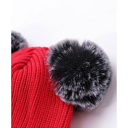 Babyhug Pom Pom Woollen Cap Animal Design Large Size - Red