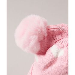 Babyhug Pom Pom Woollen Cap Heart Design Medium Size - Pink