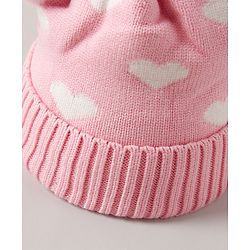 Babyhug Pom Pom Woollen Cap Heart Design Medium Size - Pink