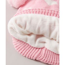 Babyhug Pom Pom Woollen Cap Heart Design Medium Size - Pink