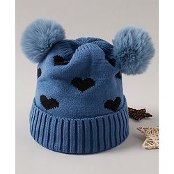 Babyhug Pom Pom Woollen Cap Heart Design Medium Size - Pink