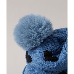 Babyhug Pom Pom Woollen Cap Heart Design Medium Size - Pink