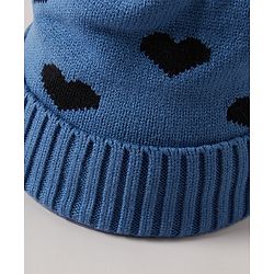 Babyhug Pom Pom Woollen Cap Heart Design Medium Size - Pink