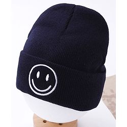 Babyhug  Woollen Cap Smiley Design Large Size - Navy Blue