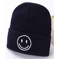 Babyhug  Woollen Cap Smiley Design Large Size - Navy Blue