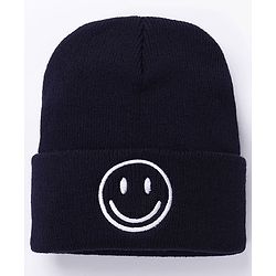 Babyhug  Woollen Cap Smiley Design Large Size - Navy Blue