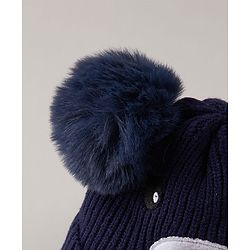 Babyhug Pom Pom Ears Woollen Cap Bear Face Design - Navy Blue