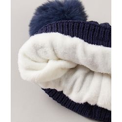 Babyhug Pom Pom Ears Woollen Cap Bear Face Design - Navy Blue