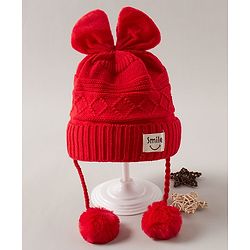 Babyhug Woollen Cap Bow Applique Small Size - Red