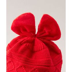 Babyhug Woollen Cap Bow Applique Small Size - Red