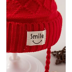 Babyhug Woollen Cap Bow Applique Small Size - Red