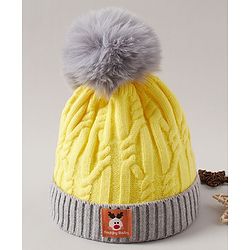 Babyhug Woollen Cap with Pompom - Yellow