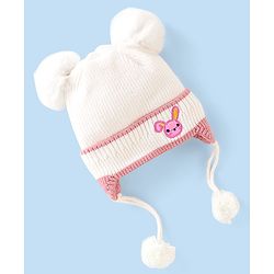 Babyhug Knit Bunny Applique Cap with Knot White - Diameter 11.5 cm