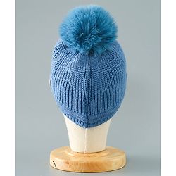 Babyhug Pom Pom Woollen Cap Bunny Embroidery - Blue