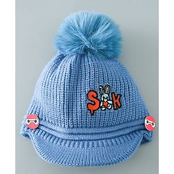 Babyhug Pom Pom Woollen Cap Bunny Embroidery - Blue