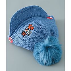 Babyhug Pom Pom Woollen Cap Bunny Embroidery - Blue
