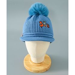 Babyhug Pom Pom Woollen Cap Bunny Embroidery - Blue