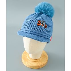 Babyhug Pom Pom Woollen Cap Bunny Embroidery - Blue