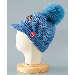 Babyhug Pom Pom Woollen Cap Bunny Embroidery - Blue