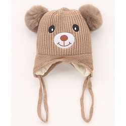 Babyhug  Pom Pom  Woollen Cap Bear Design Small Size - Brown