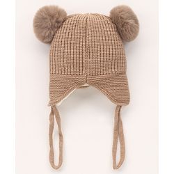 Babyhug  Pom Pom  Woollen Cap Bear Design Small Size - Brown