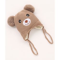 Babyhug  Pom Pom  Woollen Cap Bear Design Large Size - Brown