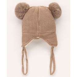 Babyhug  Pom Pom  Woollen Cap Bear Design Large Size - Brown
