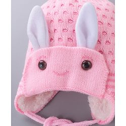 Babyhug Woollen Cap With  Bunny Design & Pompom - Pink