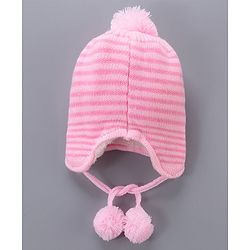 Babyhug Woollen Cap With  Bunny Design & Pompom - Pink