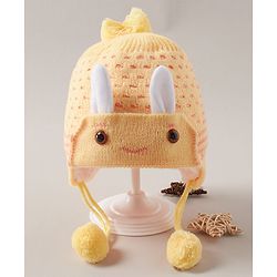 Babyhug Woollen Cap With  Bunny Design & Pompom - Yellow