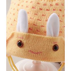 Babyhug Woollen Cap With  Bunny Design & Pompom - Yellow