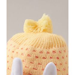 Babyhug Woollen Cap With  Bunny Design & Pompom - Yellow
