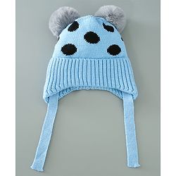 Babyhug Woollen Cap With Pom Pom Design - Blue