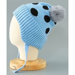 Babyhug Woollen Cap With Pom Pom Design - Blue