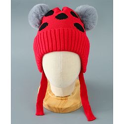 Babyhug Woollen Cap With Pom Pom Design - Red