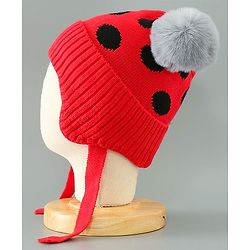 Babyhug Woollen Cap With Pom Pom Design - Red