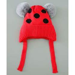 Babyhug Woollen Cap With Pom Pom Design - Red