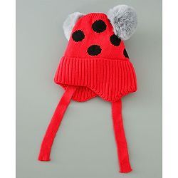 Babyhug Woollen Cap With Pom Pom Design - Red