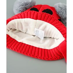 Babyhug Woollen Cap With Pom Pom Design - Red