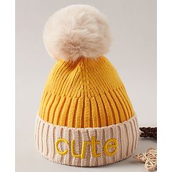 Babyhug Woollen Cap with Pompom - Yellow