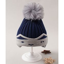 Babyhug  Pom Pom Woollen Cap Medium Size - Navy Blue