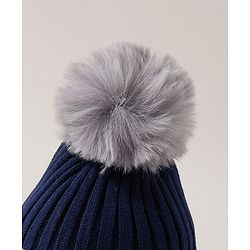 Babyhug  Pom Pom Woollen Cap Medium Size - Navy Blue
