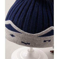 Babyhug  Pom Pom Woollen Cap Medium Size - Navy Blue
